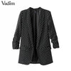women polka dot blazer padded shoulder Notched collar long sleeve coat casual outerwear casaco feminine tops CT1484