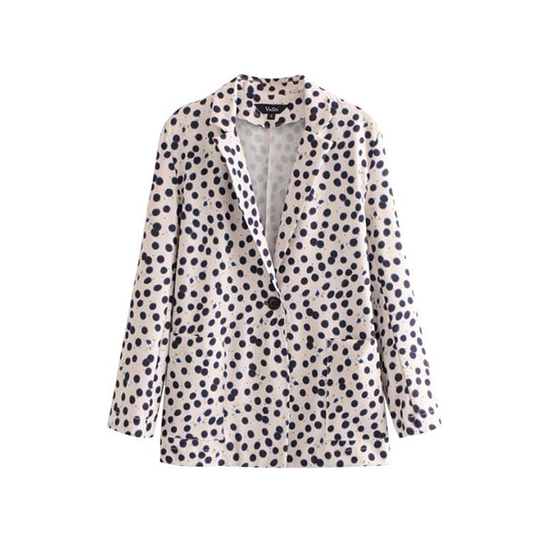 women retro dot print blazer pocket Notched collar long sleeve coat female outerwear fashion casaco feminine tops CA015