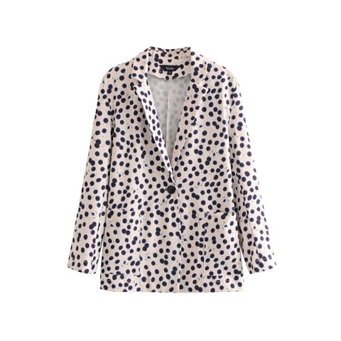 women retro dot print blazer pocket Notched collar long sleeve coat female outerwear fashion casaco feminine tops CA015