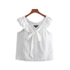 women ruffled hollow out embroidery blouse bow tie collar sleeveless Eyelet shirts ladies casual chic tops blusas WA130