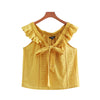 women ruffled hollow out embroidery blouse bow tie collar sleeveless Eyelet shirts ladies casual chic tops blusas WA130