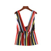 women sexy color striped blouse V neck sleeveless backless shirts summer ladies casual streetwear tops blusas WA132