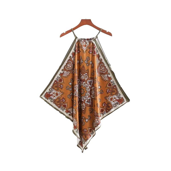 women sexy halter paisley print blouses irregular design sleeveless backless shirts ladies summer chic tops blusas WA135