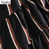 women sexy halter striped dress bow tie sashes ruffled sleeveless elastic waist ladies chic mini dresses vestidos QZ3722