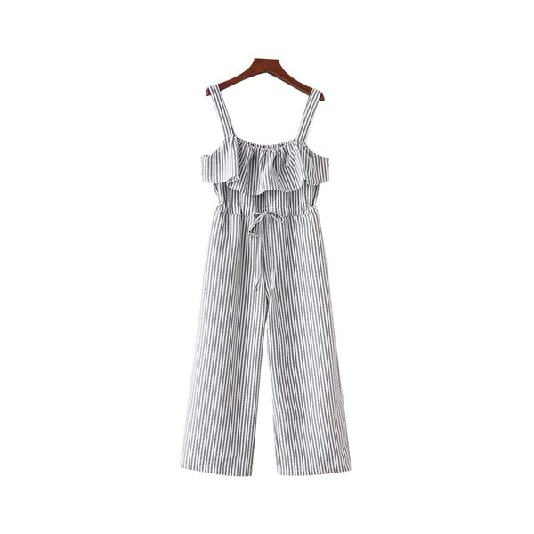 women sweet bow ruffles striped jumpsuits pockets straps pleated rompers ladies summer casual chic playsuits KA011