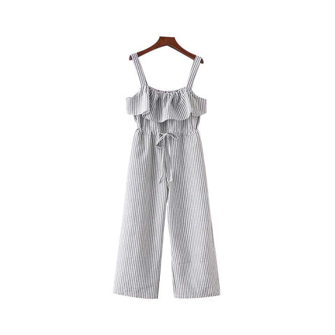 women sweet bow ruffles striped jumpsuits pockets straps pleated rompers ladies summer casual chic playsuits KA011