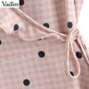 women sweet dot ruffled wrap dress V neck bow tie sashes sleeveless ladies summer cute pink mini dresses vestidos QA277