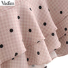women sweet dot ruffled wrap dress V neck bow tie sashes sleeveless ladies summer cute pink mini dresses vestidos QA277