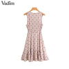 women sweet dot ruffled wrap dress V neck bow tie sashes sleeveless ladies summer cute pink mini dresses vestidos QA277