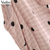 women sweet dot ruffled wrap dress V neck bow tie sashes sleeveless ladies summer cute pink mini dresses vestidos QA277
