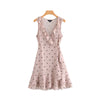 women sweet dot ruffled wrap dress V neck bow tie sashes sleeveless ladies summer cute pink mini dresses vestidos QA277
