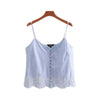 women sweet hollow out embroidery camis blouse V neck sleeveless spaghetti straps shirts female casual chic tops WA061