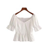women sweet ruffles white crop top V neck short sleeve pleated blouse short style shirt female summer top blusas DA159