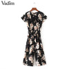 women vintage V neck floral jumpsuits wide leg pants sashes pleated elastic waist rompers summer casual playsuits KZ926