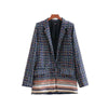 women vintage geometric striped blazer pockets long sleeve coat female casual outerwear casaco feminine tops CA031