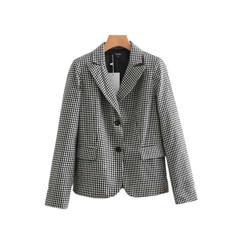 women vintage plaid blazer pockets single breasted long sleeve coat retro female casual outerwear chic tops CA039