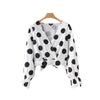 women vintage polka dot print crop tops V neck back bow tie long sleeve blouse short style ladies summer shirts LA197
