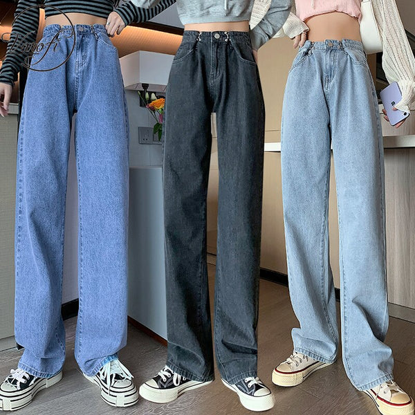 Varofi High-waisted jeans women's loose, straight, floor-length pants woman jeans y2k jeans baggy jeans women high waisted jeans