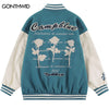 Varsity Baseball Bomber Jacket Men Embroidery Rose Floral Letter Patchwork Jacket 2023 Harajuku Hip Hop Casual Coats Streetwear