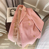 Velvet Pink Long Sleeve Blazer Coat Women's Autumn Clothes Women Fashionable Stitching Suit Tops Vintage Office Outerwear Female