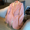 Velvet Pink Long Sleeve Blazer Coat Women's Autumn Clothes Women Fashionable Stitching Suit Tops Vintage Office Outerwear Female