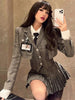 Vest Shirt Blouse Skirt Suits Girl College Style Plaid Suit Pleated Mini Skirt Female Sexy Korean Sexy Jacket Blazers Coat A5R