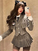 Vest Shirt Blouse Skirt Suits Girl College Style Plaid Suit Pleated Mini Skirt Female Sexy Korean Sexy Jacket Blazers Coat A5R
