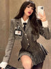 Vest Shirt Blouse Skirt Suits Girl College Style Plaid Suit Pleated Mini Skirt Female Sexy Korean Sexy Jacket Blazers Coat A5R