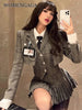 Vest Shirt Blouse Skirt Suits Girl College Style Plaid Suit Pleated Mini Skirt Female Sexy Korean Sexy Jacket Blazers Coat A5R