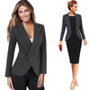 Women Autumn Winter Long Sleeve Turn Down Collar Lapel One Button Pocket Wear to Work Office Business Blazer Jacket 8455