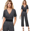 Women Striped Print Tie Sleeve Pocket Wide Leg Evening Party Casual Streetwear Long Pants Overalls Rompers Jumpsuits 163