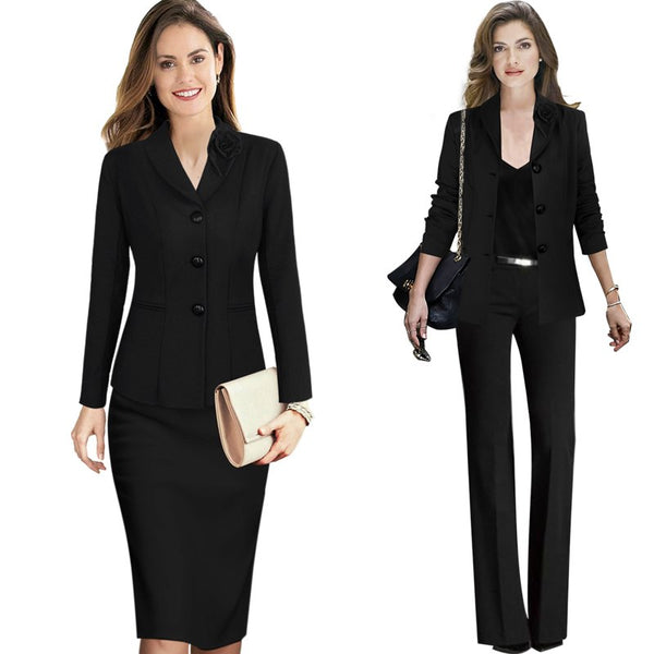 Womens Autumn Winter Notched Floral Lapel Pockets Buttons Wear to Work Office Business Outwears Jackets Top Blazer 10083