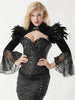 Victorian Black Flannel Feathers Lace Jacket Long Sleeve Ruffles Stand Collar Gothic Bolero Clothing Accessories Steampunk Coat