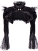 Victorian Black Flannel Feathers Lace Jacket Long Sleeve Ruffles Stand Collar Gothic Bolero Clothing Accessories Steampunk Coat