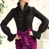 Victorian Flounce Blouse Women OL Office Ladies Business White Shirt High Neck Frilly Ruffle Cuffs Shirts Female Blouses