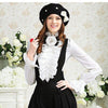 Victorian Flounce Blouse Women OL Office Ladies Business White Shirt High Neck Frilly Ruffle Cuffs Shirts Female Blouses