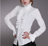 Victorian Flounce Blouse Women OL Office Ladies Business White Shirt High Neck Frilly Ruffle Cuffs Shirts Female Blouses