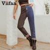 Viifaa Black and Blue Two Tone High Waist Denim Jeans for Women 2022 Zipper Fly Casual Ladies Straight Jeans