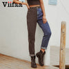 Viifaa Black and Blue Two Tone High Waist Denim Jeans for Women 2022 Zipper Fly Casual Ladies Straight Jeans