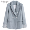 Vimly Autumn Elegant Blazers and Jackets Women Notched Double Breasted Slim Suit Vintage Female Coat F1722