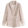 Vimly Autumn Elegant Blazers and Jackets Women Notched Double Breasted Slim Suit Vintage Female Coat F1722