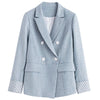 Vimly Autumn Elegant Blazers and Jackets Women Notched Double Breasted Slim Suit Vintage Female Coat F1722