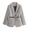 Vimly Autumn Women Houndstooth Blazer Elegant Notched Single Button Slim Work Wear Office Lady Suit Female Coat F5791