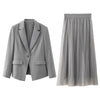 Vimly Skirt Suits Women 2023 Office Lady Temperament Delicate Slim Commuter Blazer Gauze Design A-line Skirt V5752