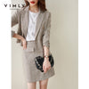 Vimly Spring Blazer Clothing Set Double Breasted Striped Suit High Waist Pocket Skirt Elegant Two Piece Set F6395