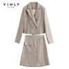 Vimly Spring Blazer Clothing Set Double Breasted Striped Suit High Waist Pocket Skirt Elegant Two Piece Set F6395