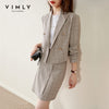 Vimly Spring Blazer Clothing Set Double Breasted Striped Suit High Waist Pocket Skirt Elegant Two Piece Set F6395