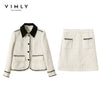 Vimly Winter Short Blazer Elegant Office Lady Tweed Coat High Waist A-line Mini Skirt Retro Female Two Piece Suit Jacket V0217