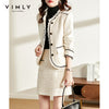 Vimly Winter Short Blazer Elegant Office Lady Tweed Coat High Waist A-line Mini Skirt Retro Female Two Piece Suit Jacket V0217