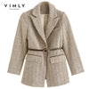 Vimly Women's Blazer 2023 Striped Notched Single Button Wool Jacket Office Ladies Work Wear Coats Female Outwear F3136